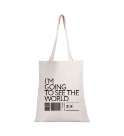 Сумка-шоппер I'm going to see the world, бежевая