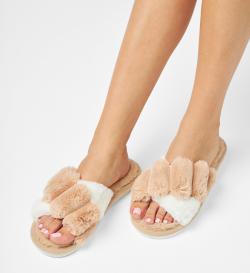 Тапочки меховые, бежевые, 40-41
