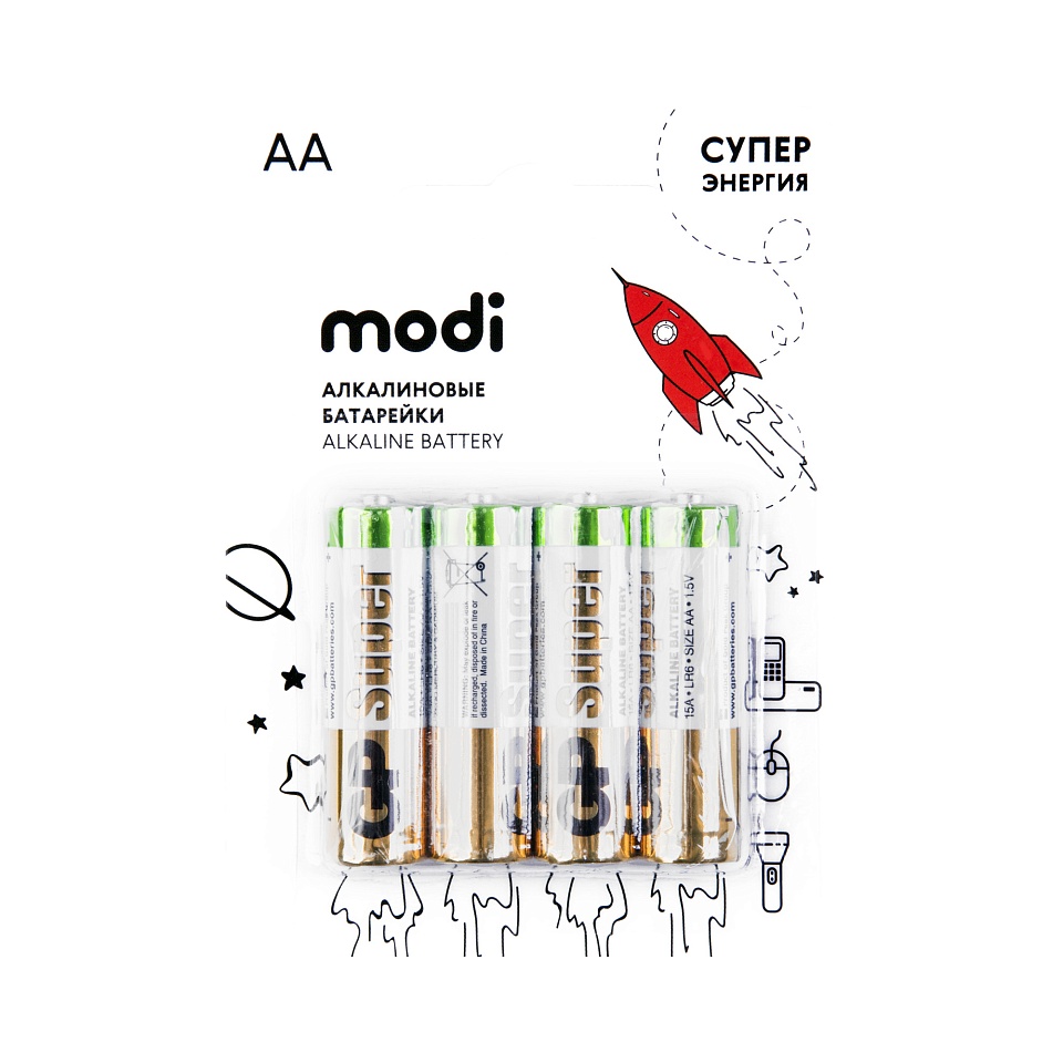Батарейка АА (LR6) Super Alkaline, 1.5В, 2500мАч, 4 шт, фото 